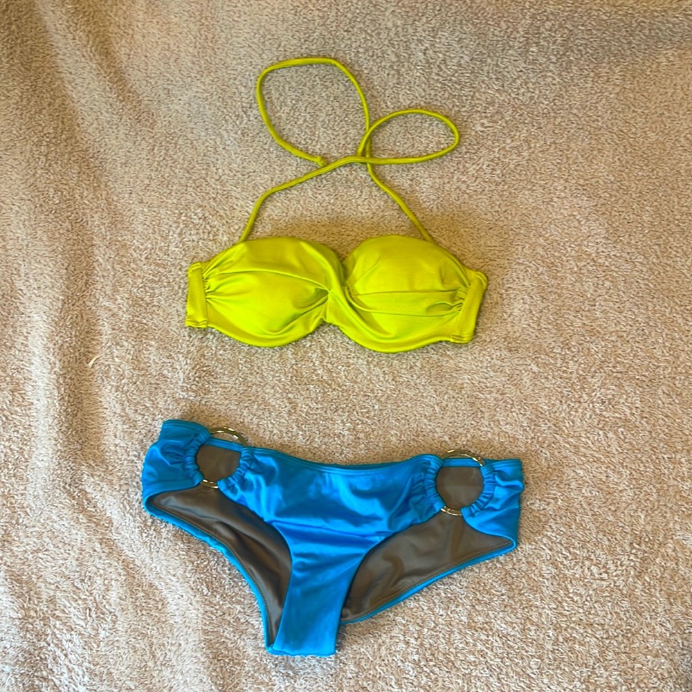 Victoria’s Secret bathing Swim Suit bandeau green and blue